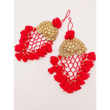 Gold Hand Embroidered Red Tassels Latkans, Indian Tassels, Boho Chic Tassels